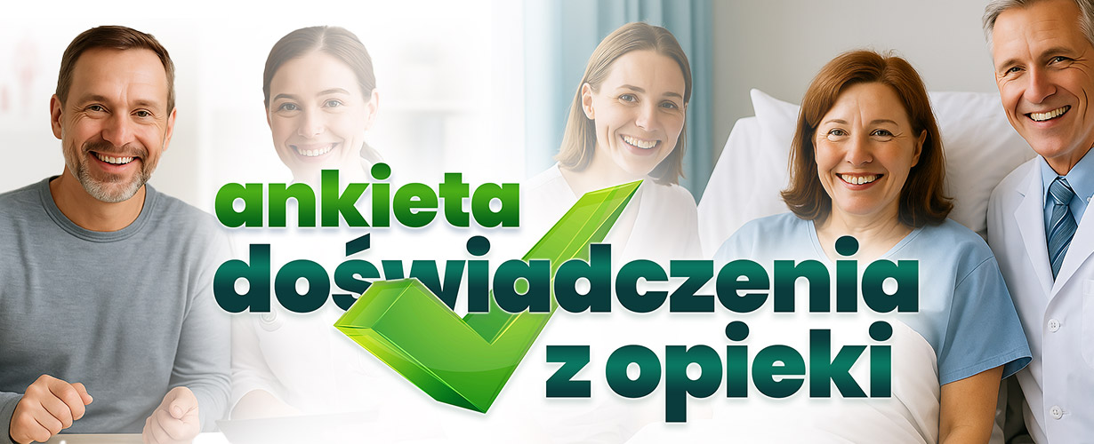 Baner strony tytułowej z odnośnikiem do ankiet doświadczenia z opieki